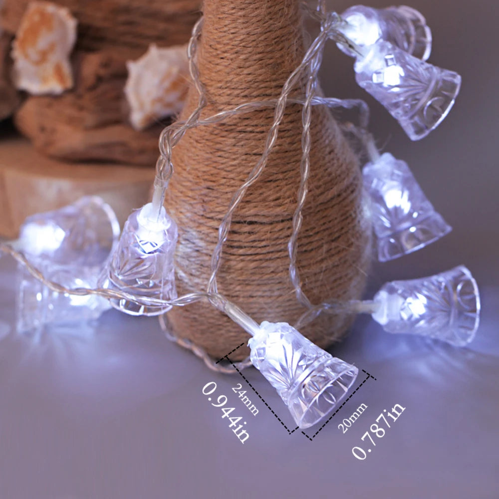 Led Light Christmas Mini Bells Garland 1.5m 3m 6m Fairy String Lights Battery Operated Christmas Party Tree Decorations For Home