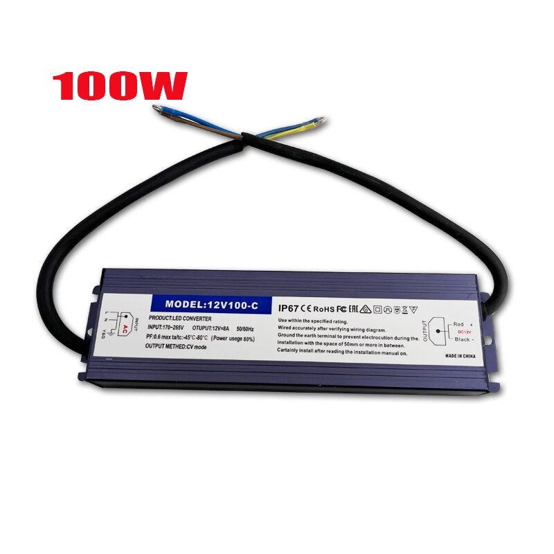 Waterproof IP67 LED Driver Ac DC 12V/24V 10W 15W 20W 25W 30W 36W 45W 50W 60W 80W 100W 120W 150W Power Supply for LED Strip Light