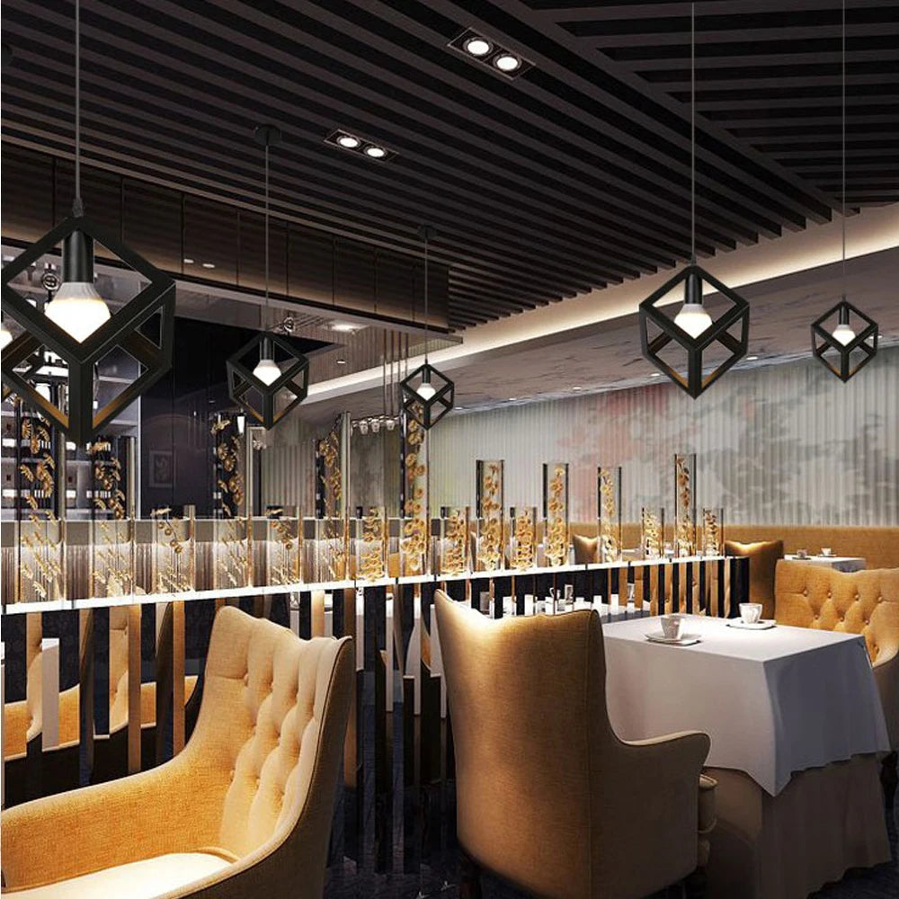 Nordic Style 3 in 1 Pendant Lights Creative Geometric Lamp Shade Cube E27 Base Metal Hanging Light Square Ceiling Lighting Decors