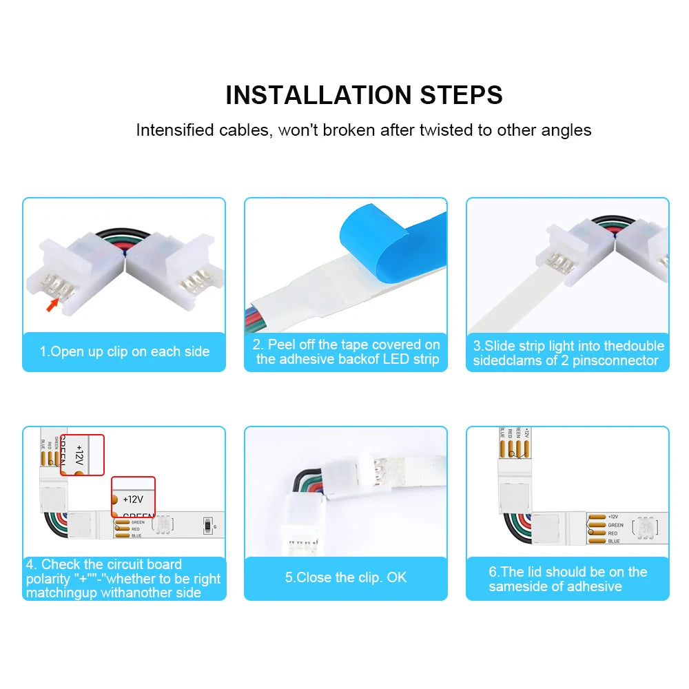 10Pcs L-Shape 4-Pin LED Strip Connectors - Angle Adjustable (90°-180°) for 10mm 5050 RGB