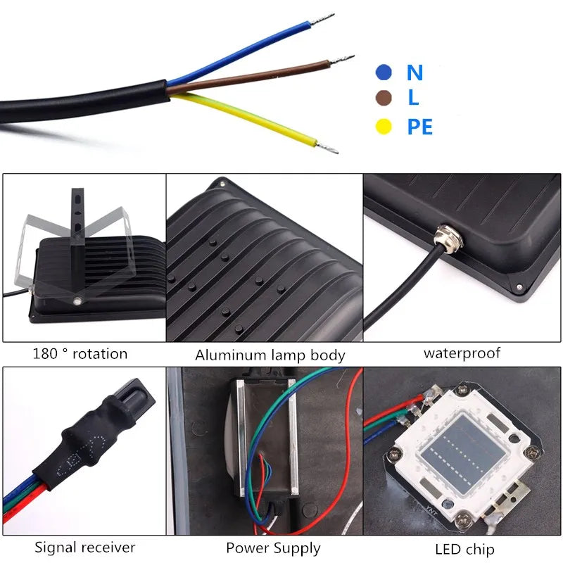 RGB LED Flood Light Outdoor (30W/50W/100W/150W/200W) AC85-265V - IP65 Waterproof Party & Neon Accent Light with Remote Control