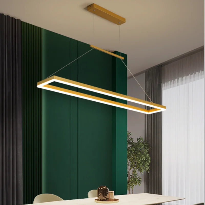 Rectangular chandelier Aluminum LED deco design Nordic style lamp Acrylic for Indoor bedroom Kitchen Island gold chandelier