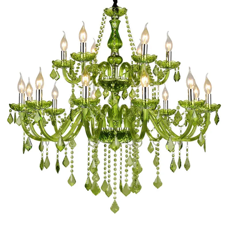 Luxury Green Crystal Chandelier - Vintage E14 Candle Pendant Light
