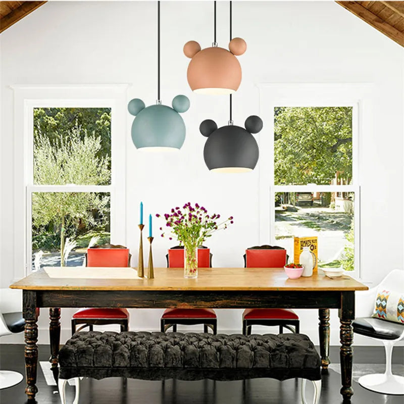 Nordic Style E27 Macaron Cartoon Pendant Lamp Simple Iron Child Room Chandelier For Kitchen Living Room Hotel Indoor Lighting