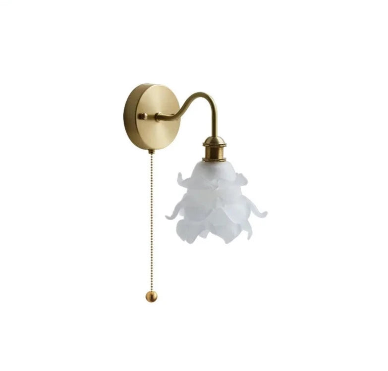 IWHD Flower Glass Copper Wall Lamp Sconce Pull Chain Switch LED Bedroom Bathroom Mirror Stair Light Nordic Modern Wand lamp