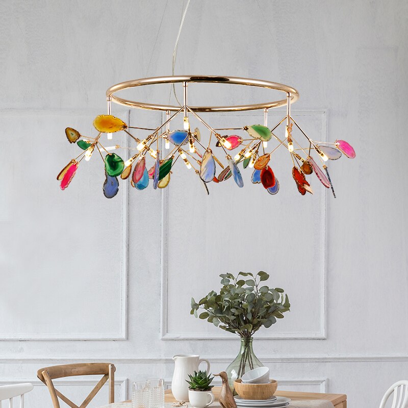 American Branch Agate Chandelier for Dining Room Simple Creative Carnelian Chandelier Hanging Home Decors Indoor Lighting Fixture