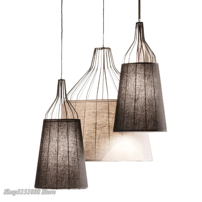 American fabric pendant lamps modern Simple pendants light Nordic living room bedroom creative personality LED iron Hanging Lamps