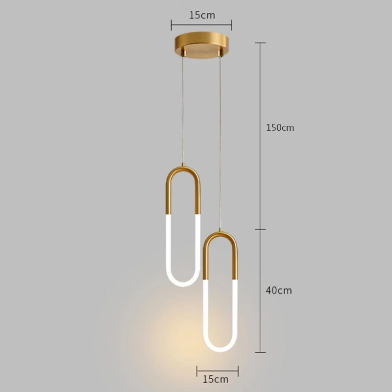Brass U-shaped tube LED pendant lights Bedroom Bedside Long-line hanging lamp Kitchen Island Dining table Home Decor Luminaires