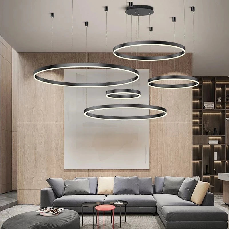 Modern Led Ceiling Chandelier home decor Brushed Rings Mounted For Bedroom Living Room Hanging Lamp Lustre Indoor Lighting
