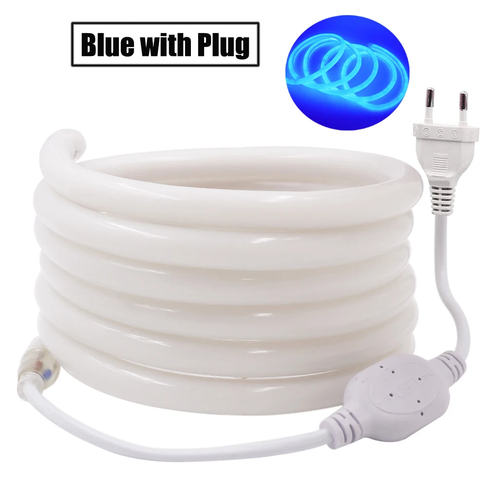 LED Strip Light 220V 230V 240V Flexible Round Tube Neon LED Tape SMD2835 120LEDs/M 14MM Waterproof LED Neon Sign Rope EU Plug