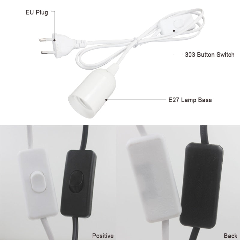 EU US Plug 1.8m Power Cord Cables E27 Lamp Base Holder With Switch Wire For Pendant Led Bulbs Fixture Hang lamp Suspension Socket