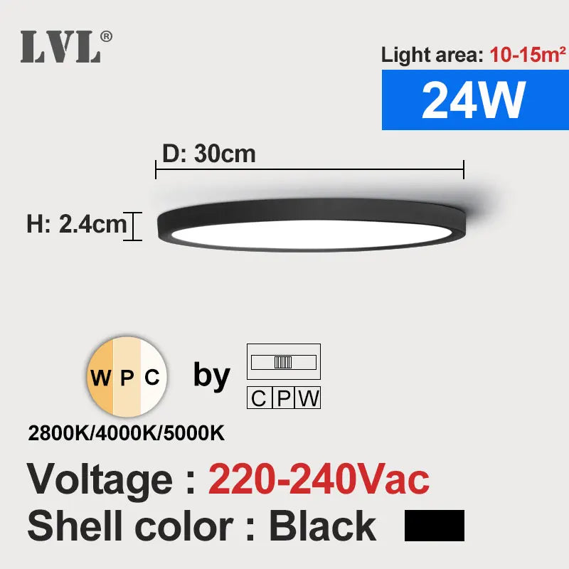 Modern LED Ceiling Light - Wood Grain & Gold 3-Color Home Lighting