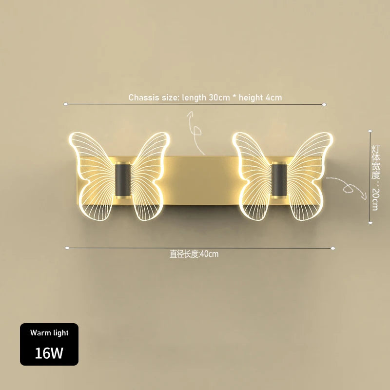 Nordic Butterfly Wall Lamp Light Luxury Creative Master Bedroom Bedside For Net Red Modern Minimalist Living Room Tv Background