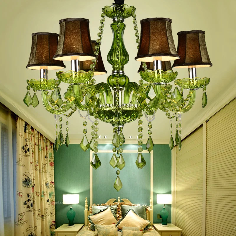 Luxury Green Crystal Chandelier - Vintage E14 Candle Pendant Light