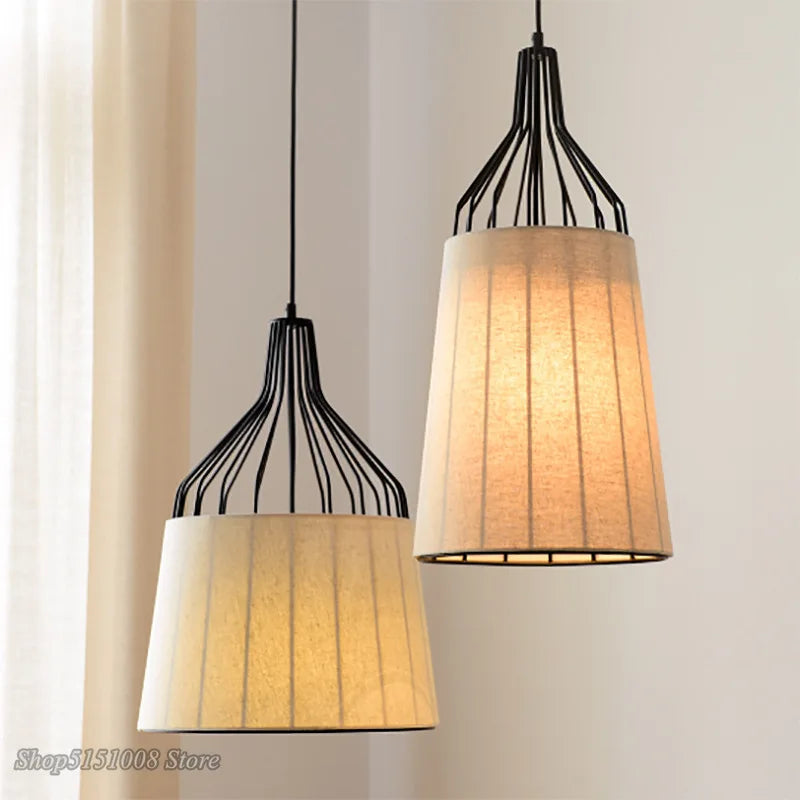 American fabric pendant lamps modern Simple pendants light Nordic living room bedroom creative personality LED iron Hanging Lamps