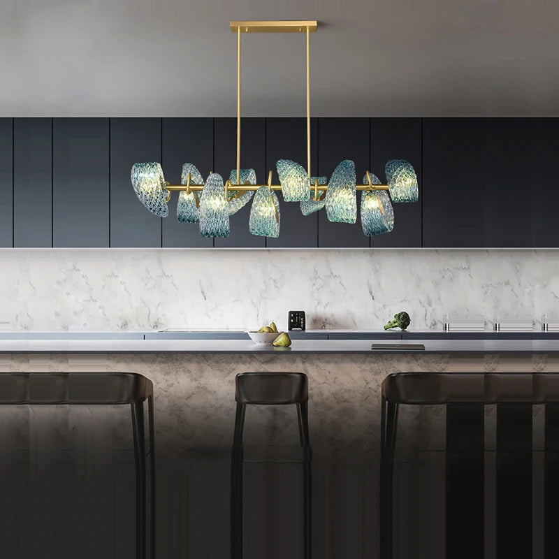 2026 Postmodern Copper Glass Chandelier - Blue Beauty Luxury Dining Room Light