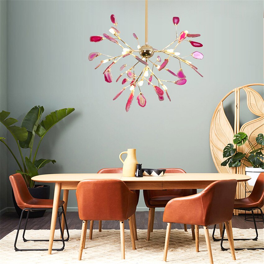 Nordic Romantic Firefly LED Chandelier Light Stylish Tree Branch/Round Metal Dining Room Restaurant Ceiling Spotlight Chandelier