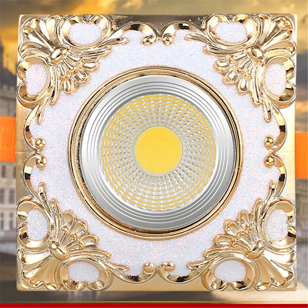 Creative Square Resin Gold Lace Led Downlights 3W 5W 7W 110V 220V Hallway Dining Room Loft Embedded Platfond Lighting Fixture