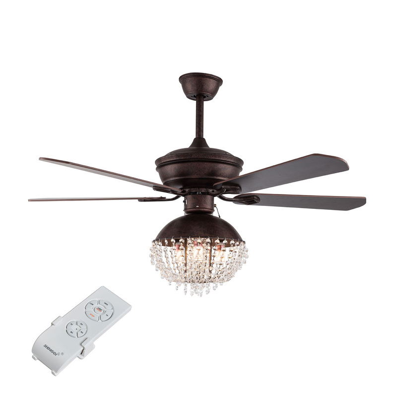 Antique Crystal Ceiling Fan Light Livingroom Chandelier W/ Reverse Function, 3 Speed Adjustable, Remote Control