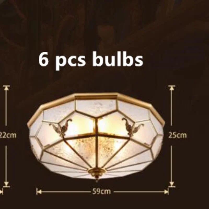 Fashion Europe vintage copper glass ceiling light America home deco 3 pcs e27 bulb ceiling lamp