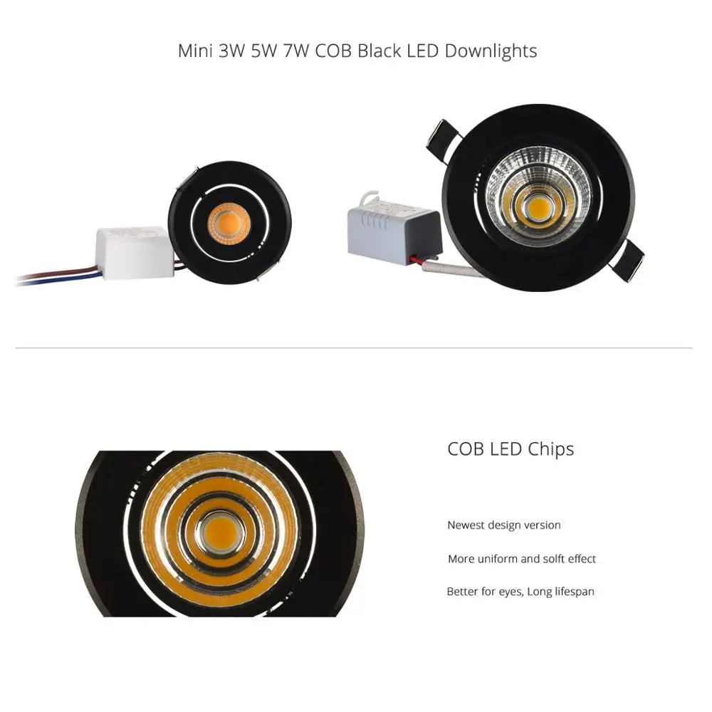 Special Black led spot Mini 3W 5W 7W COB LED Downlight Dimmable Recessed Lamp Light best for ceiling home office hotel 110V 220V