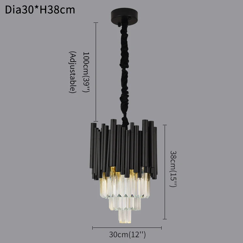 Dining room crystal chandelier modern black hanging light fixture luxury kitchen island led crystal lamp with dimmable