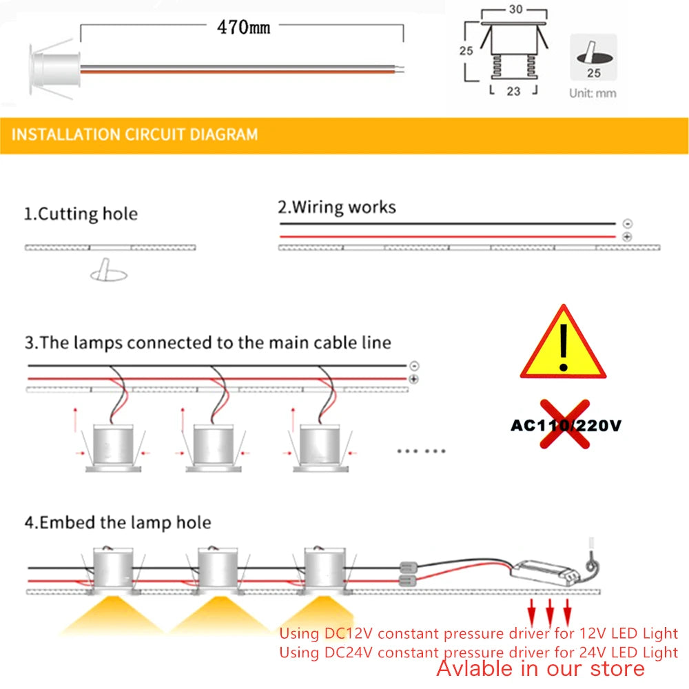 20pcs LED Spotlight Dimmable 12V 3V 24V Downlight 1W Recessed Ceiling Lamp Kitchen Cabinet Stair Spot Bulb Light