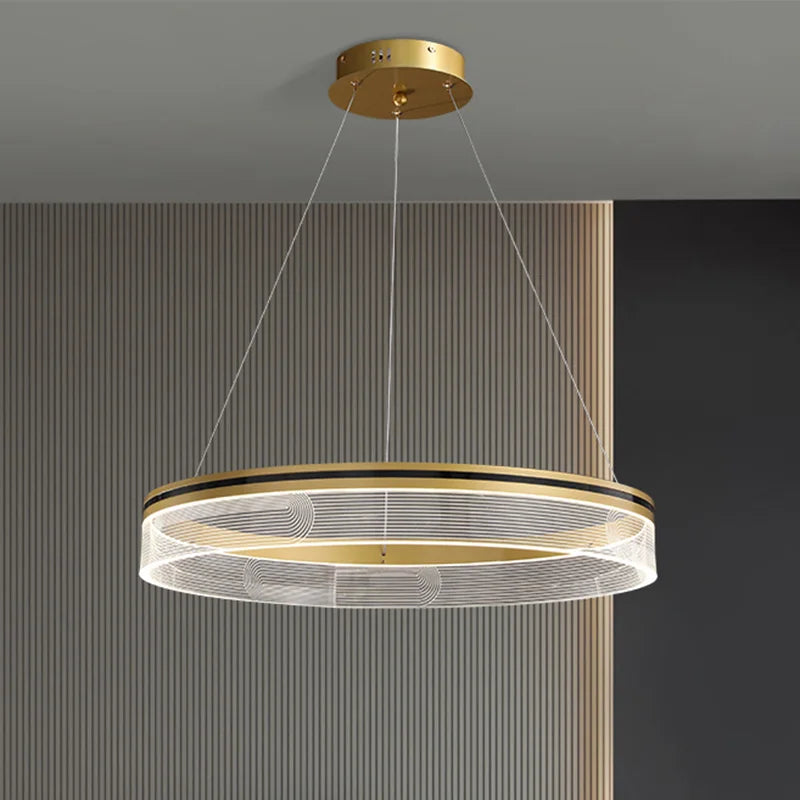 Modern Nordic Light Luxury Round Acrylic Ceiling Chandelier Bedroom Restaurant Hotel Lobby Cord Pendant Lighting