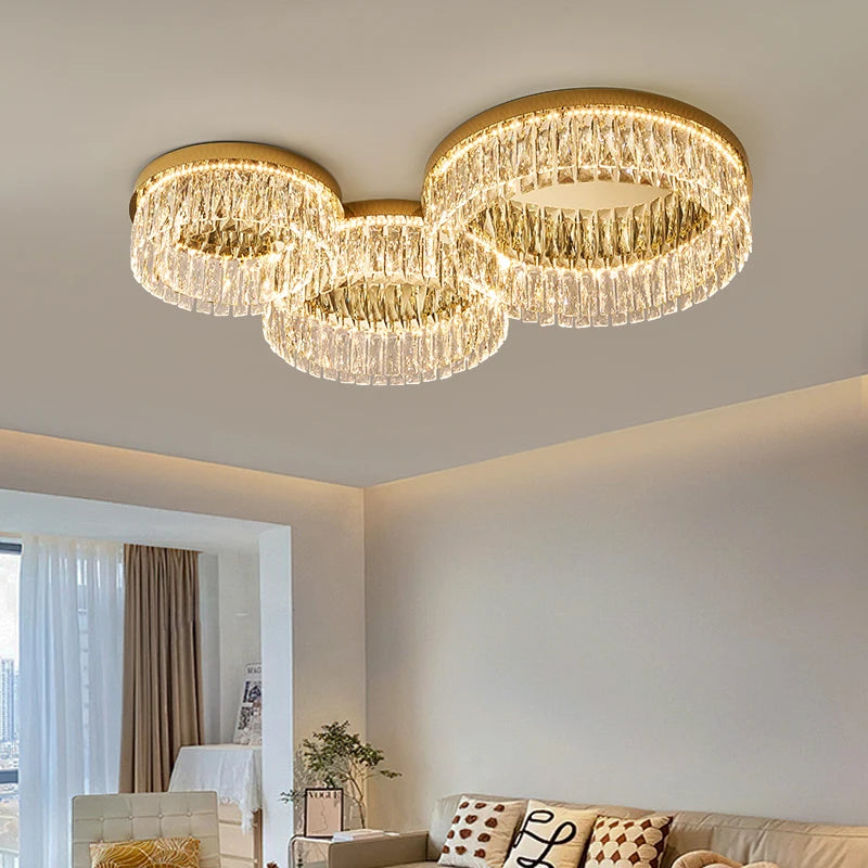 Modern Round Crystal Ceiling Light for Living Room Dining Room Bedroom Study Gold Minimalist LED Indoor Decor Ceiling Lamp