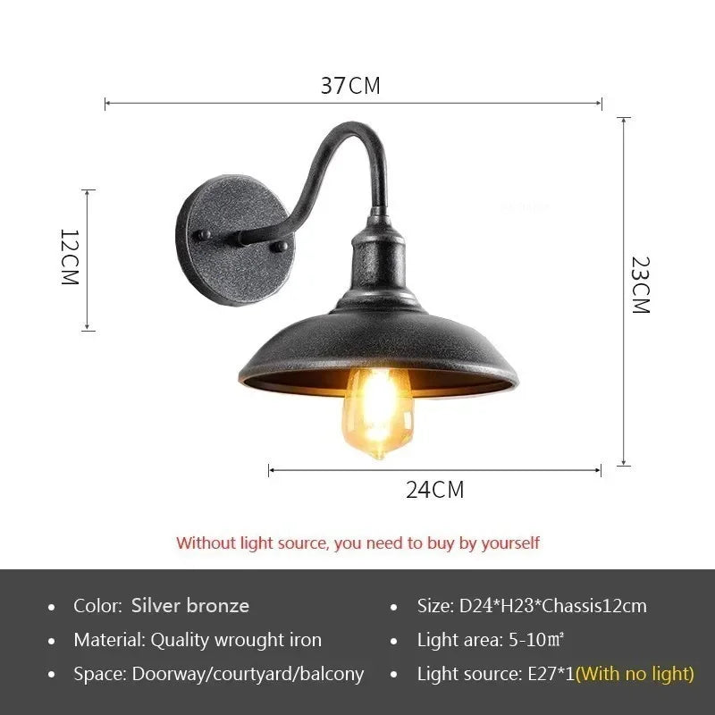 Retro Waterproof Outdoor LED Wall Lamp (E27 Socket Base) - Vintage Weatherproof Exterior Sconce Fixture for Courtyard, Garden, Balcony & Entryway