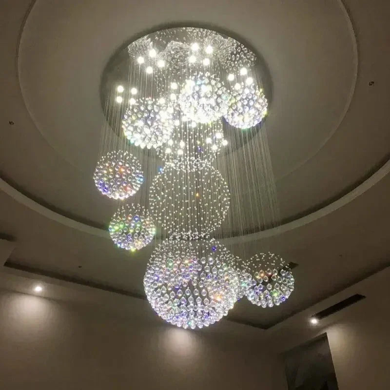 Modern Crystal Ceiling Chandelier Decoration High Spiral Large Raindrop Flush Mount Fixture Lamps Living Room Hall Led Lights