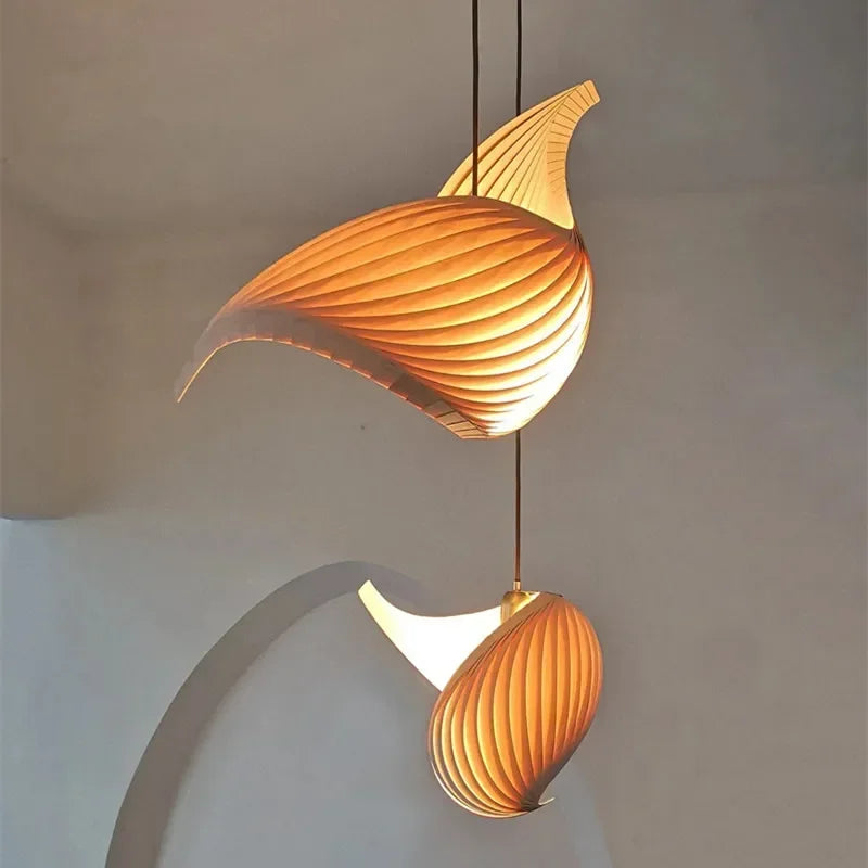 Wing maple pendant lamp handmade pleated finish wooden hanging light japanese style Chandelier dining bedroom staircase