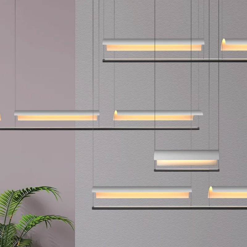 Nordic Minimalist LED Linear Pendant Light - Modern Industrial Hanging Chandelier for Dining Room, Kitchen Island, Bar & Office