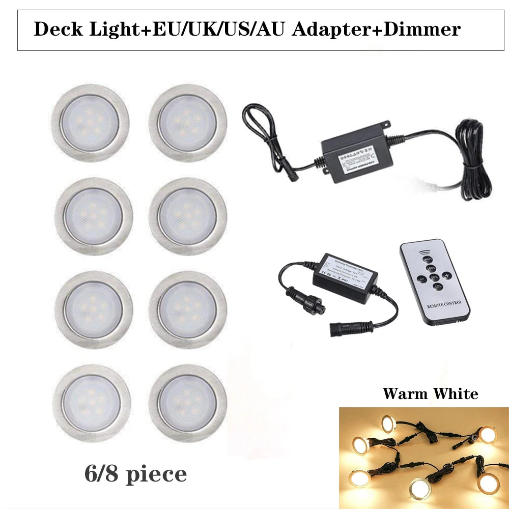 LED Deck Lights 12V Dimmable Underground Lamp | Recessed Outdoor Stair Lighting | IP67 Waterproof Garden Lights