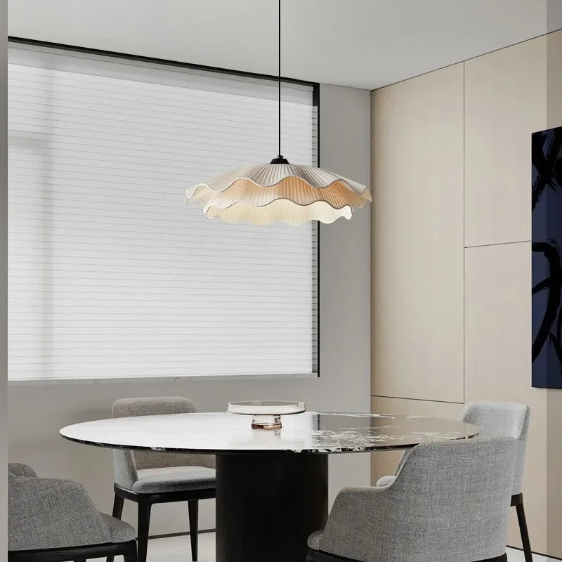 Korean Style Modern Art Decor Fabric LED Chandelier - Contemporary Textile Ceiling Pendant Light Fixture for Living Room, Bedroom & Dining Room