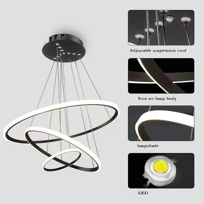 Nordic 3-Ring LED Chandelier - Modern Minimalist Pendant Lamp for Living Room