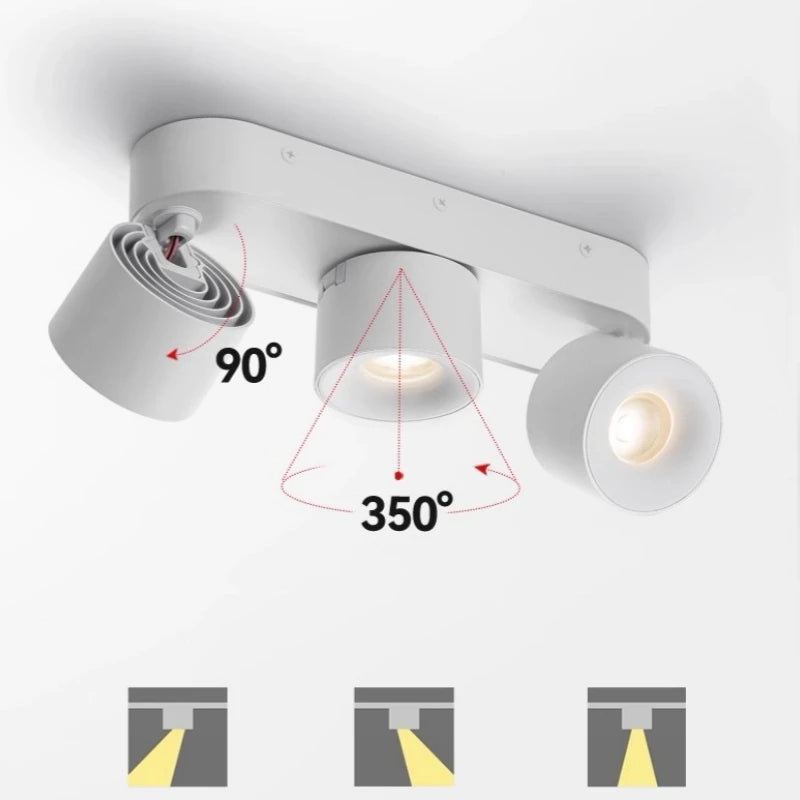 Folding Surface Mount LED Spotlight - No-Drill Anti-Glare Ceiling Downlight