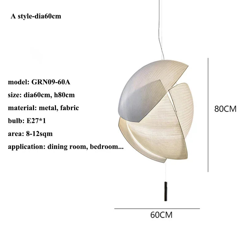 Japanese Wabi-sabi Style Modern Fabric Living Room Bedroom Chandelier Restaurant Art Shell Pendant Lights Home Decor Soft Light