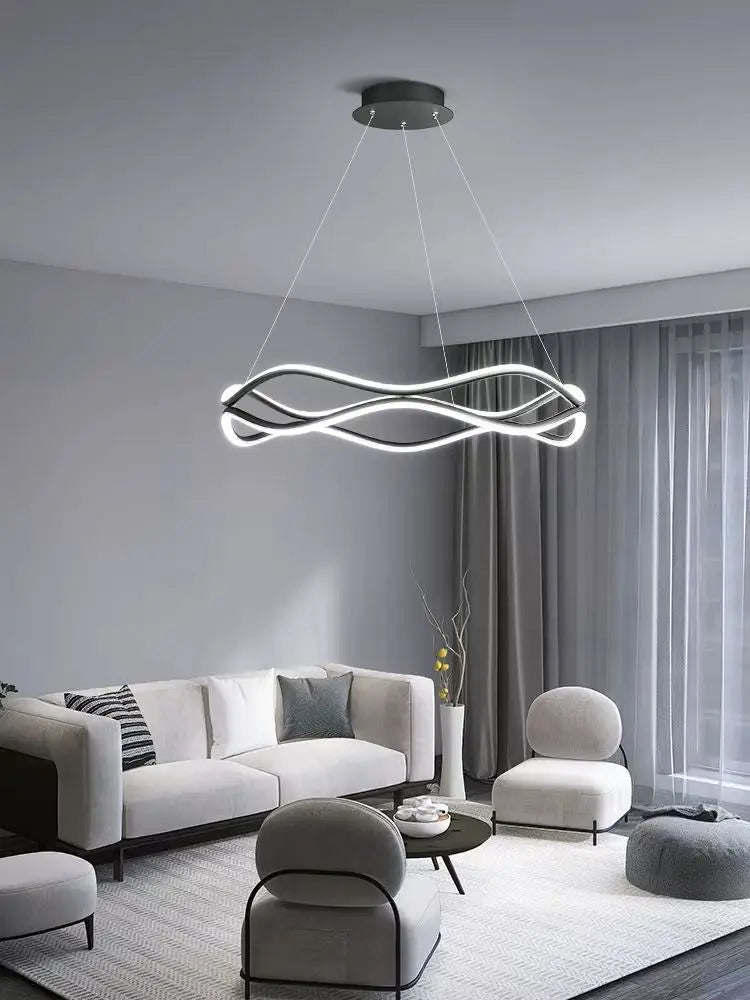 Modern LED Pendant Light Luxury Ring Chandelier for Bedroom Living Dining Room Indoor Hanging Lamp Home Decor Lighting Fixture