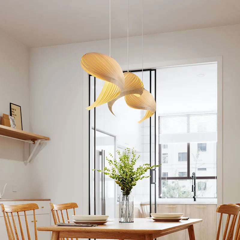 Japanese Unique Wooden LED Pendant Lamps Creative Living Room Restaurant Coffee Shop Art Chandelier Home Decor Lights Fixtures