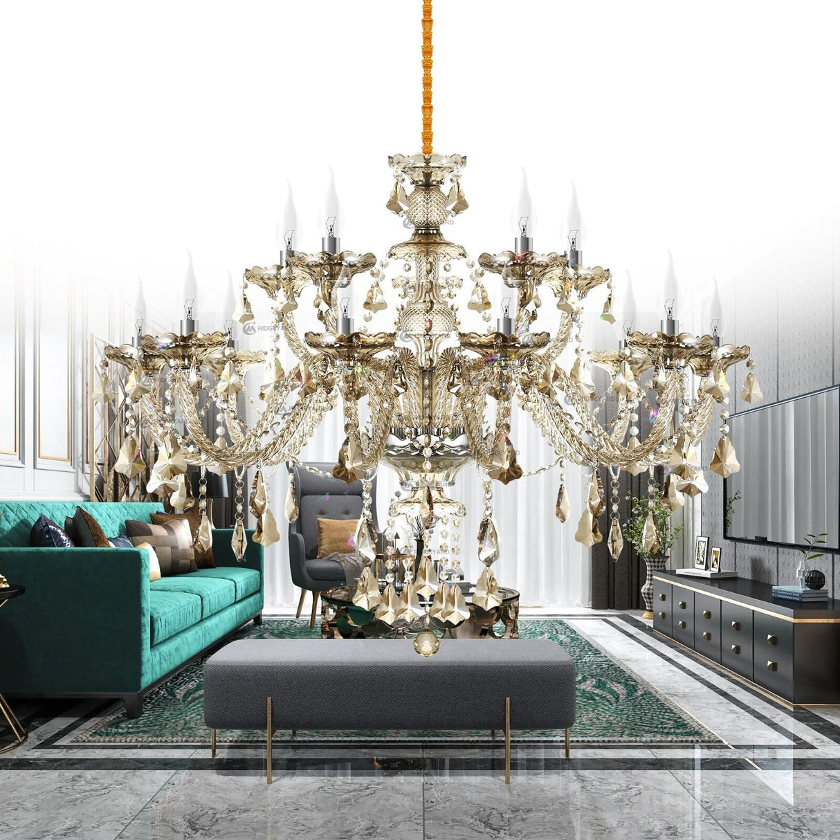 Luxurious K9 Crystal Chandelier 15-18 Arms Cognac/Transparent Ceiling Light For Living Room Home Hotel Apartment Decors