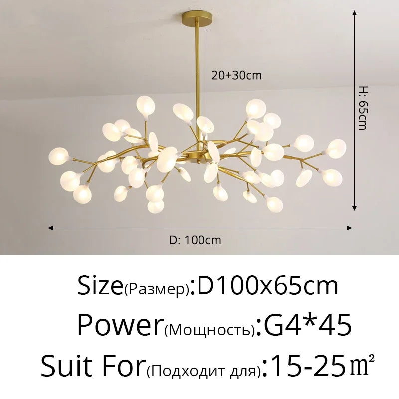 Modern Firefly LED Chandelier Black Gold for Living Room Bedroom Hall Home Decor Indoor Lighting Minimalist Ceiling Pendant Lamp