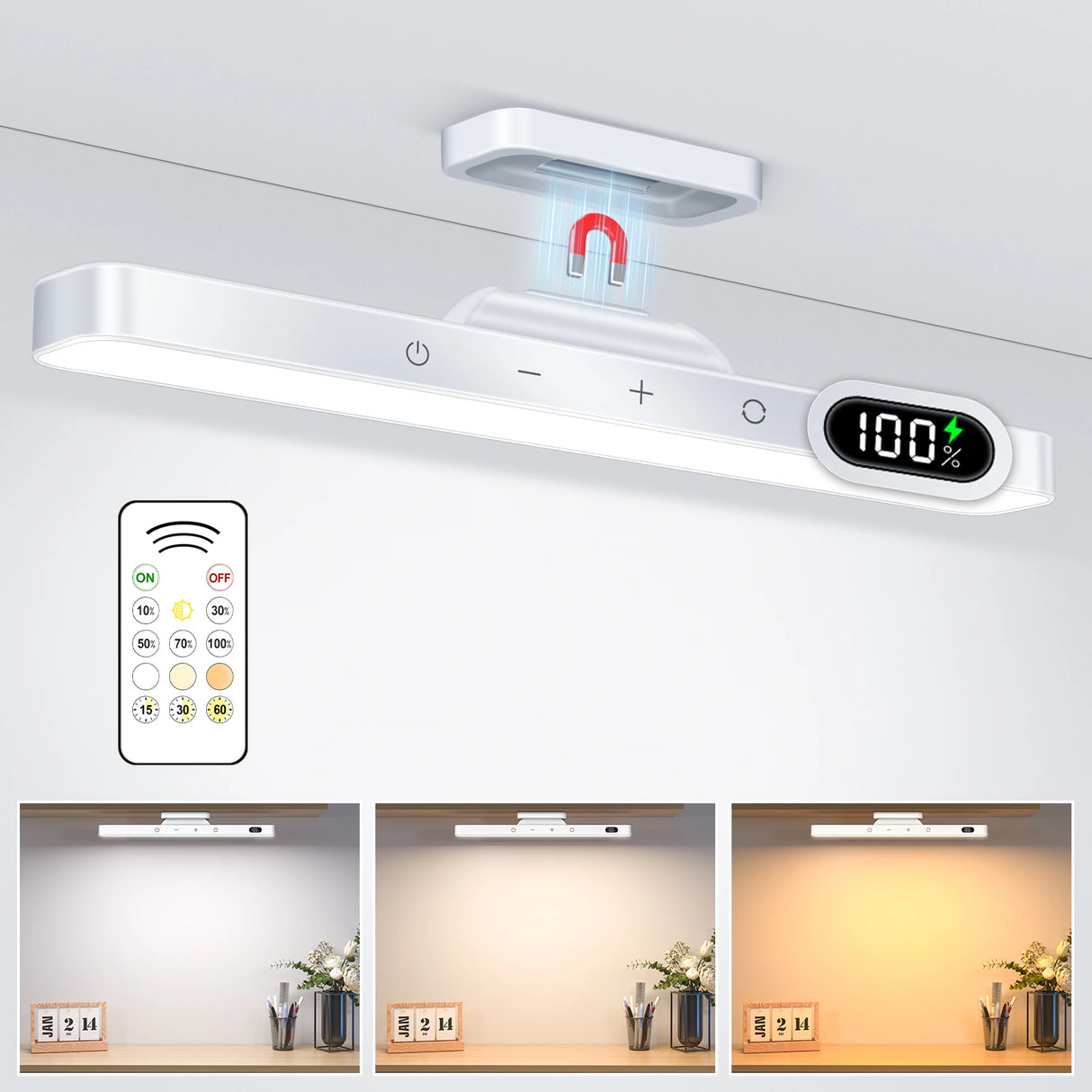 Rechargeable LED Under-Cabinet Light - 3 Colors Dimmable Makeup & Closet Light