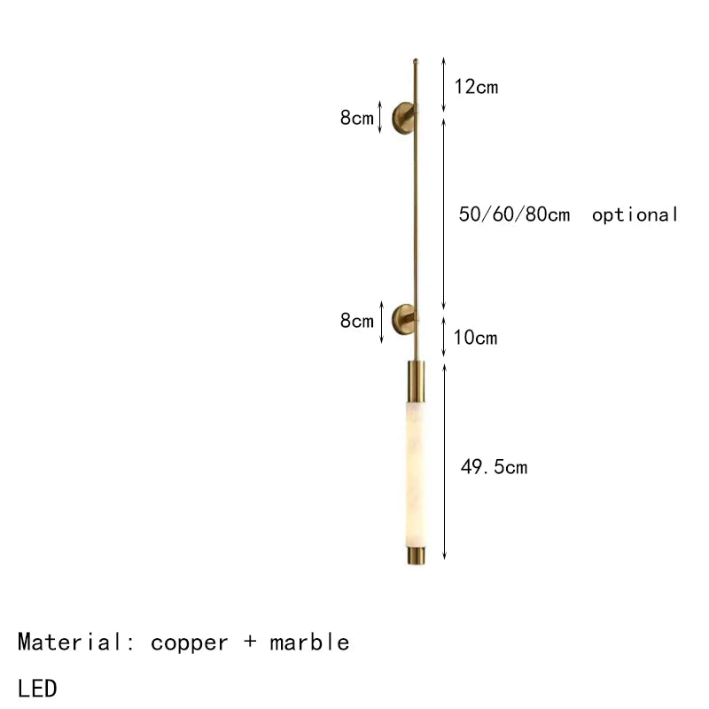 Simple Natural White Marble Wall Light Copper Creative Sconce Hotel Hall Room Parlor Bathroom Lamp