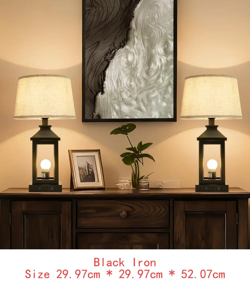 20.5in Black Farmhouse Touch Control Lamp, 3-Way Dimmable Nightstand Light with 2 Bulbs for Living Room, Bedroom, Office,