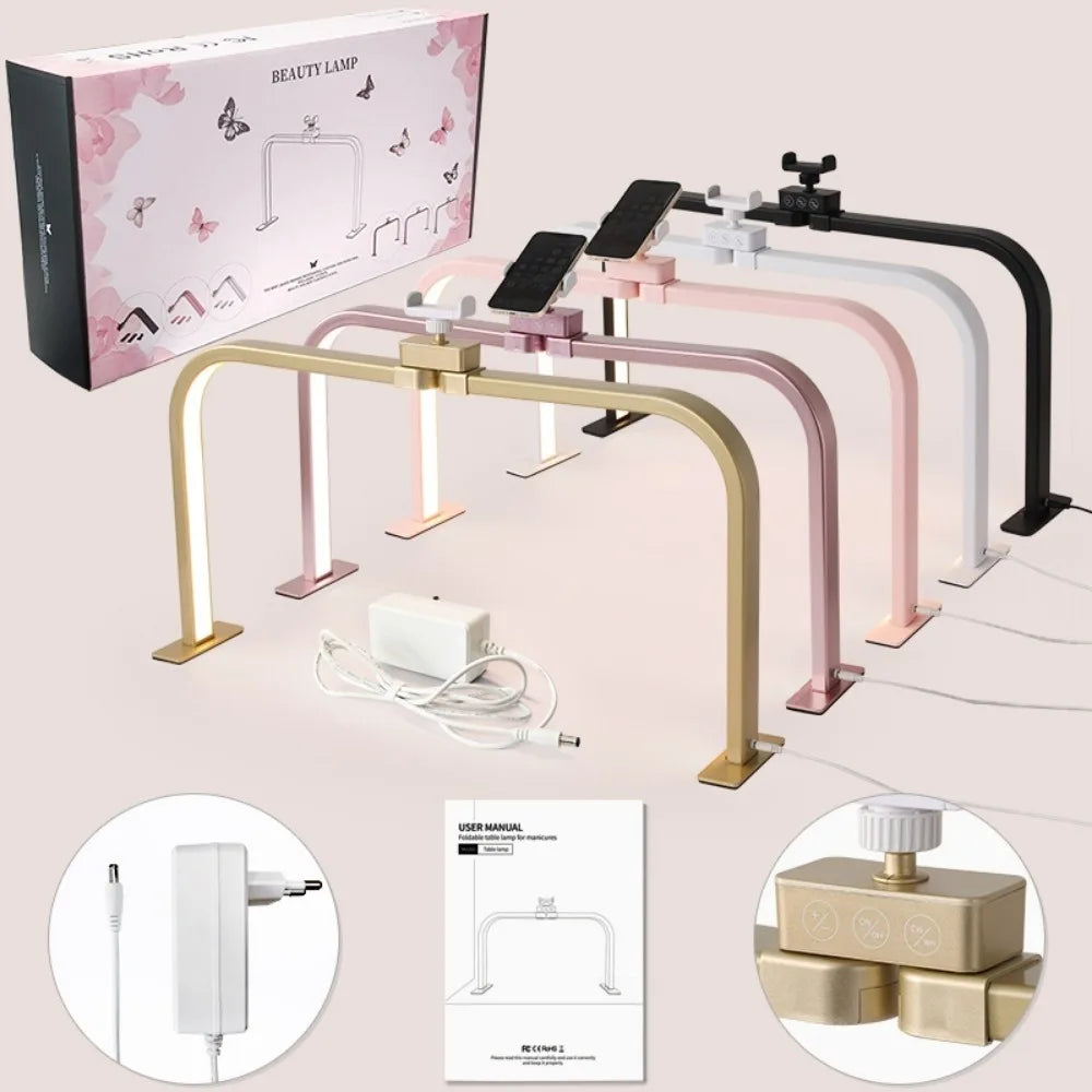 Half Moon U-shaped Nail Light for Desk Foldable Square Nail Tech Lamp 3000-6000K Dimmable Table Light bracket LED Nail Desk Lamp