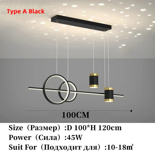 Minimalist Long Strip Pendant Lights Modern Dining Room LED Ceiling Chandelier Remote Control Bar Table Lustre Home Hanging Lamp