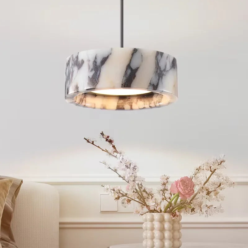 Luxury Black Natural Stone Pendant Lamp - High-end LED Bedside Chandelier