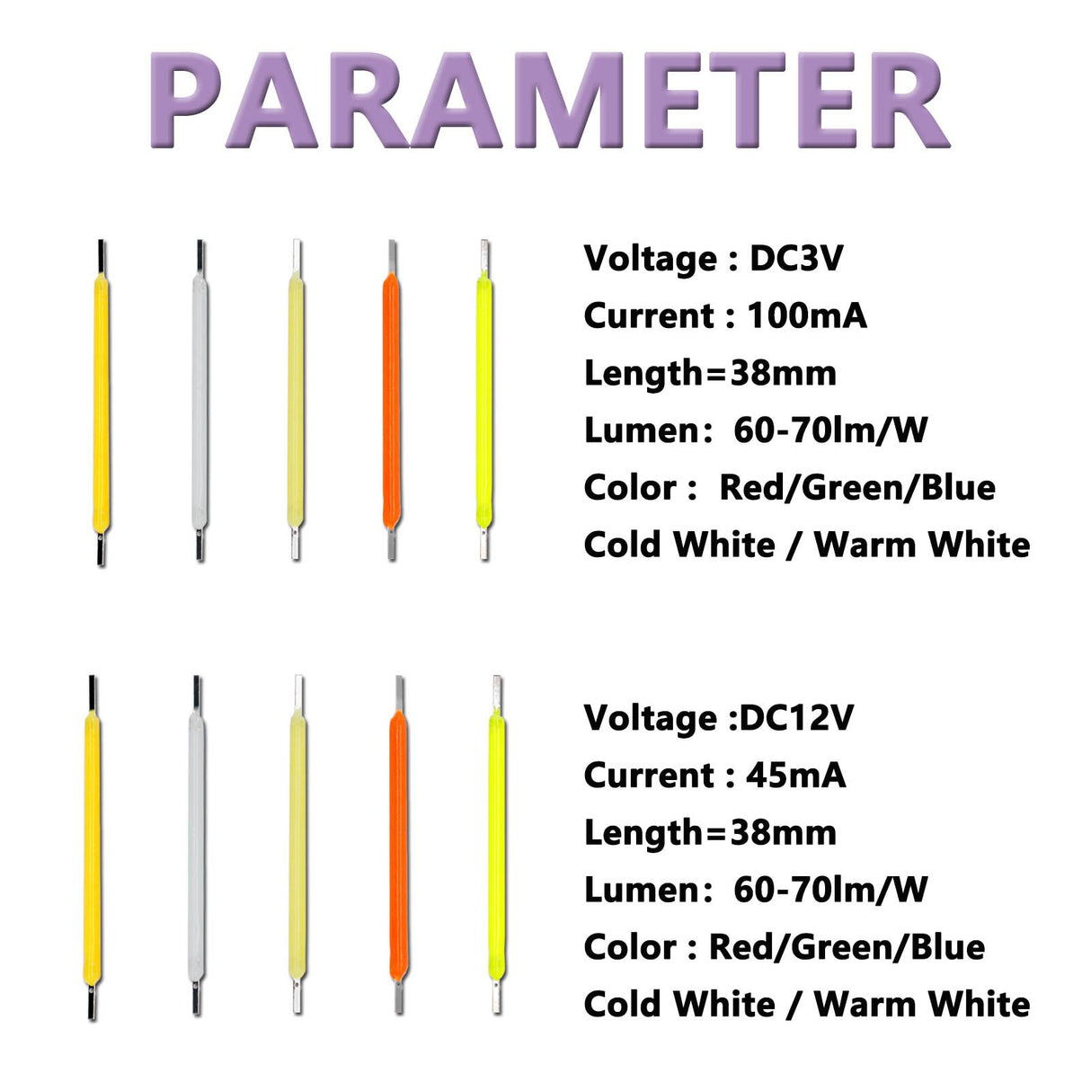 10pcs Edison Bulb LED Filament Lamp Parts 38mm DC3V DC12V LED Bead Incandescent Light Accessories Diode for holiday lighting DIY