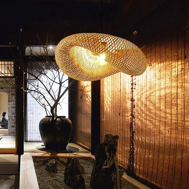 Led Pendant Lamp Ceiling Chandelier Bamboo Weaving Lights for Living Room Dining Handmade Modern Art Rattan Lampshade Restaurant